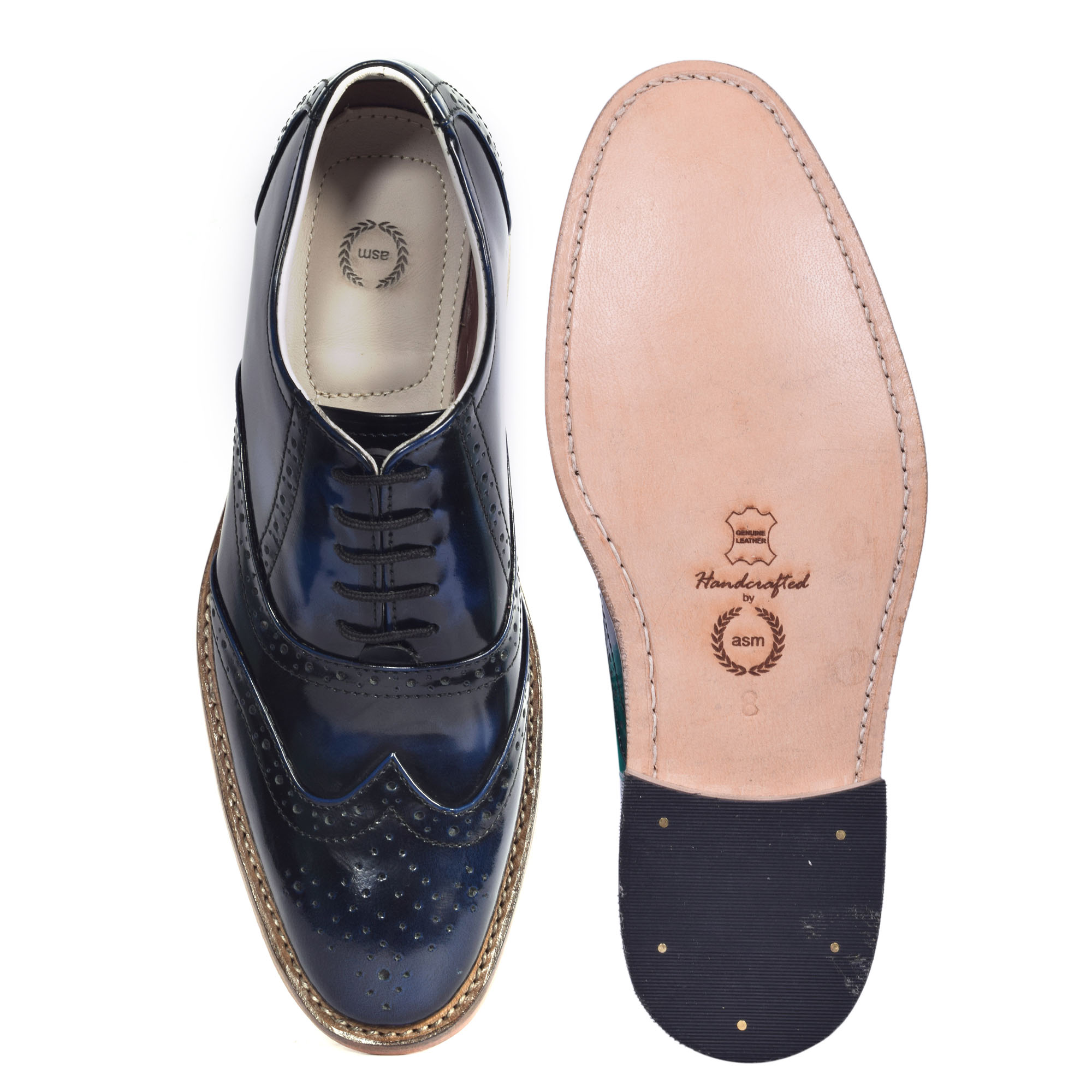 Handmade Goodyear Welted Blue Brush off Italian Leather Brogues Shoes. Size Available UK/India 4 to 15 Article : H101-Blue