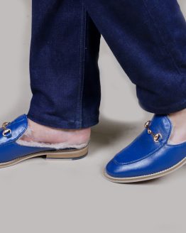 Mule shoes blue leather
