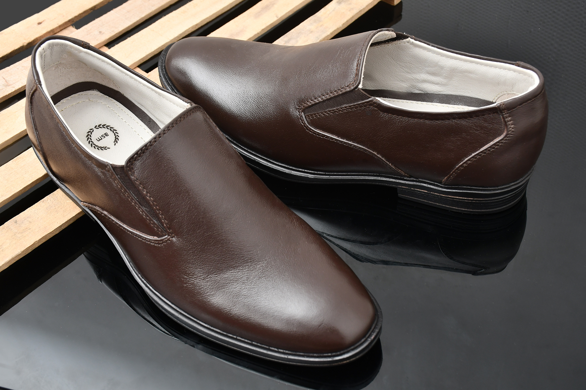 Pure Leather Slip on Shoes by asm.