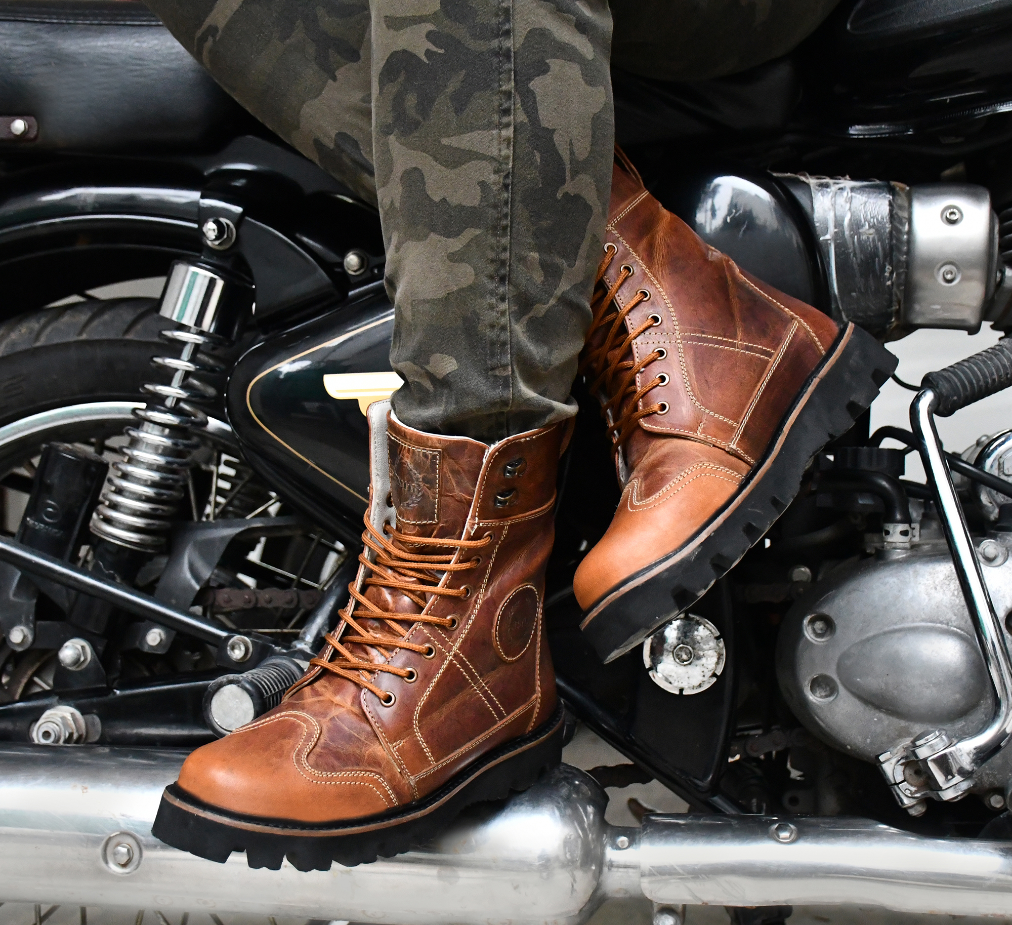 Biker Boots : Urban Rugged Tan leather boots for bikers with EVA Sole. Article :702E-Brown