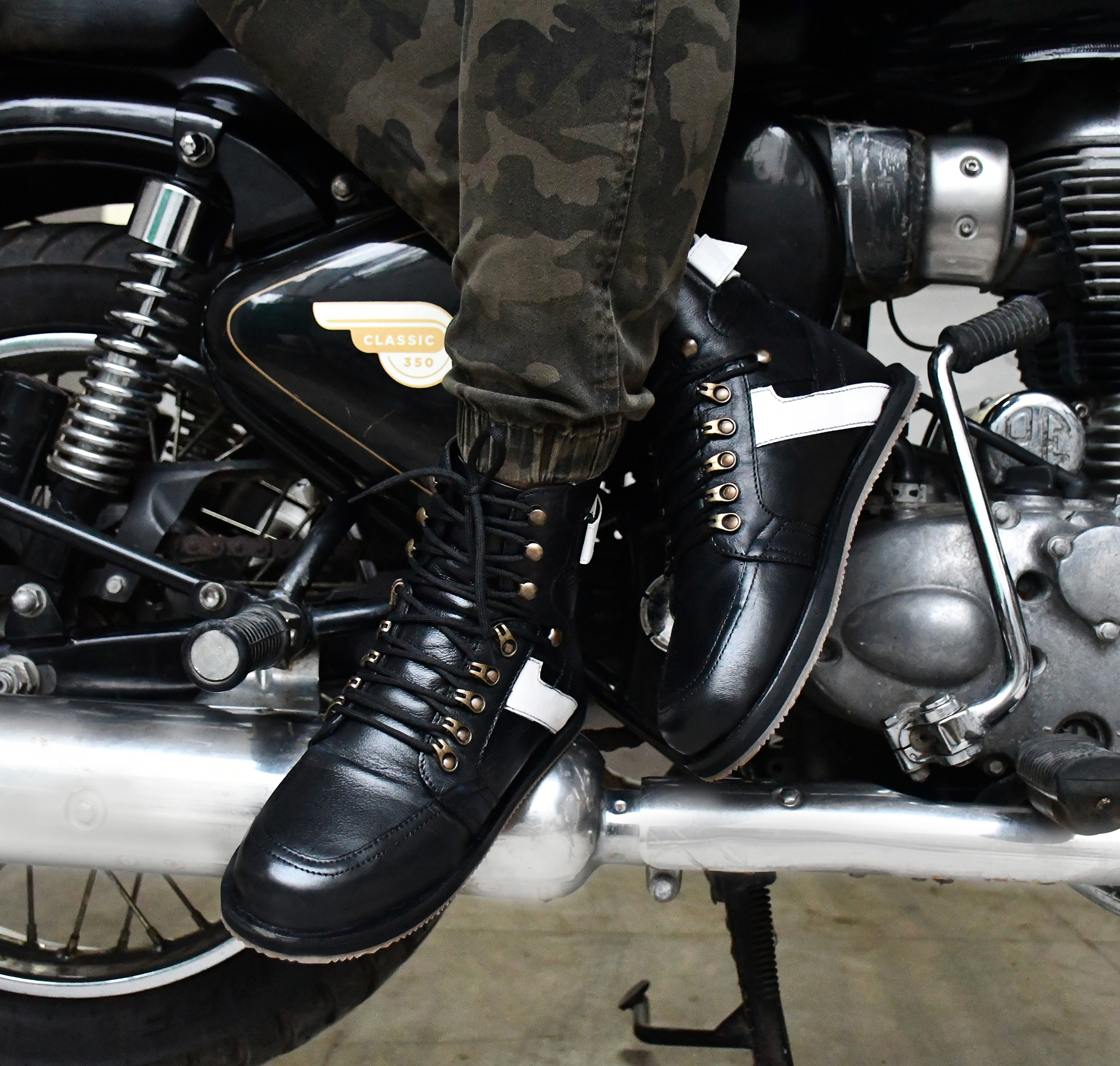 Biker Boots : Urban Boots for Bikers with heavy duty Rubber Sole by ASM. Article : Biker01-BW