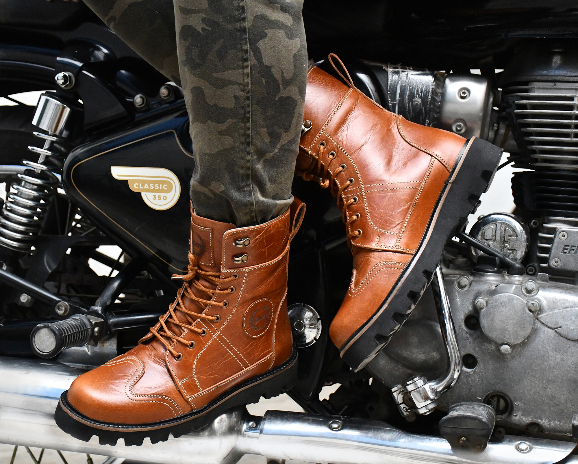 Biker Boots : Urban Rugged Tan leather boots for bikers with EVA Sole. Article :702E-Tan