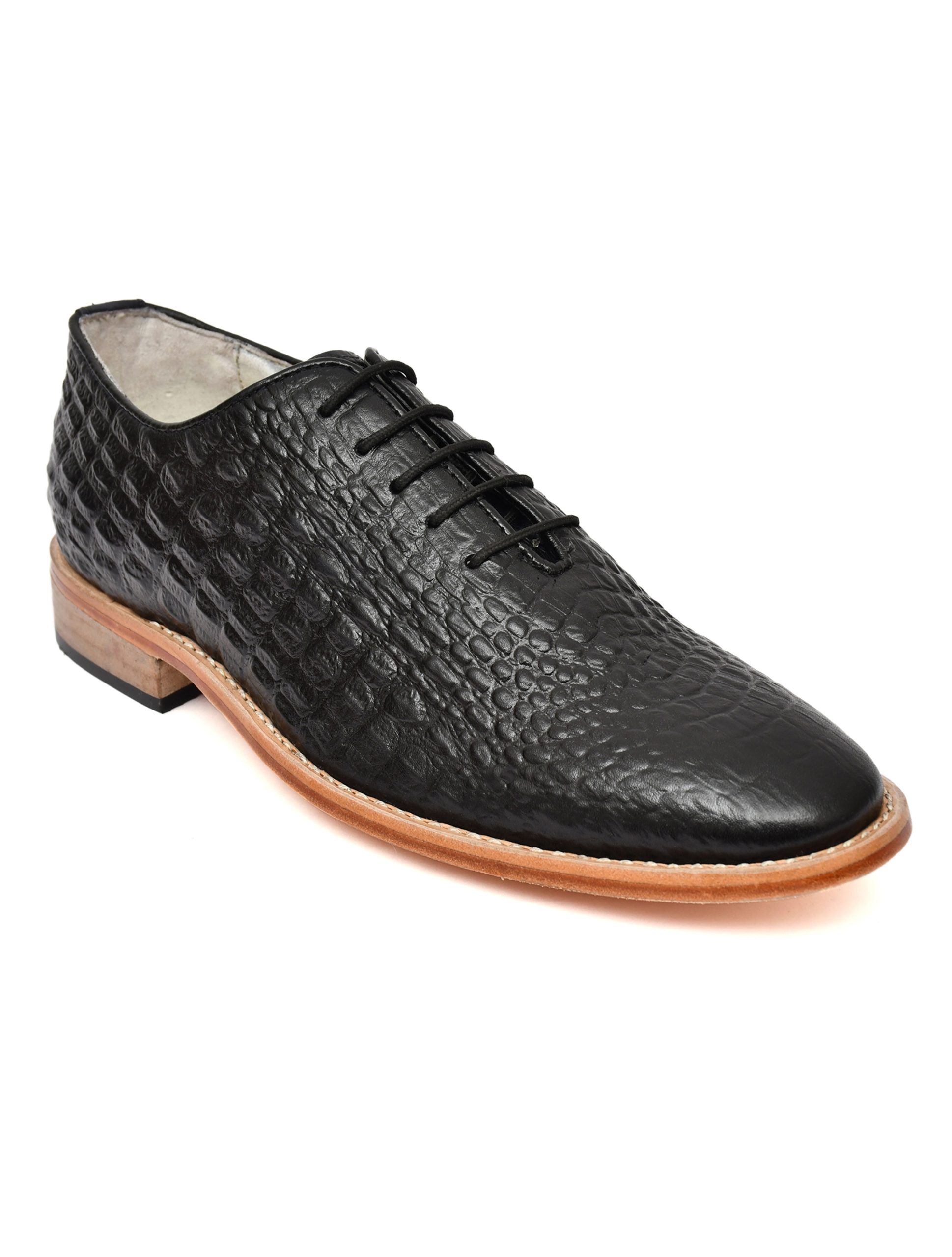 Handmade Goodyear Welted Black Crorco Embossed leather Shoes with Argentinian leather sole & Memory foam footpad.