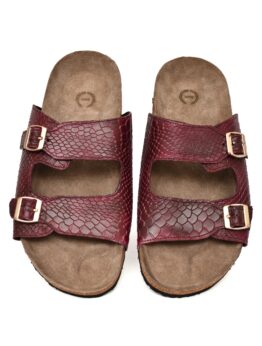 Cork Sandals : Genuine Cobra embossed Wine leather with Cork footpad Sandals for men by asm
