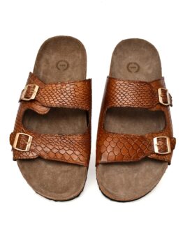 Cork Sandals : Genuine Cobra embossed Tan leather with Cork footpad Sandals for men by asm