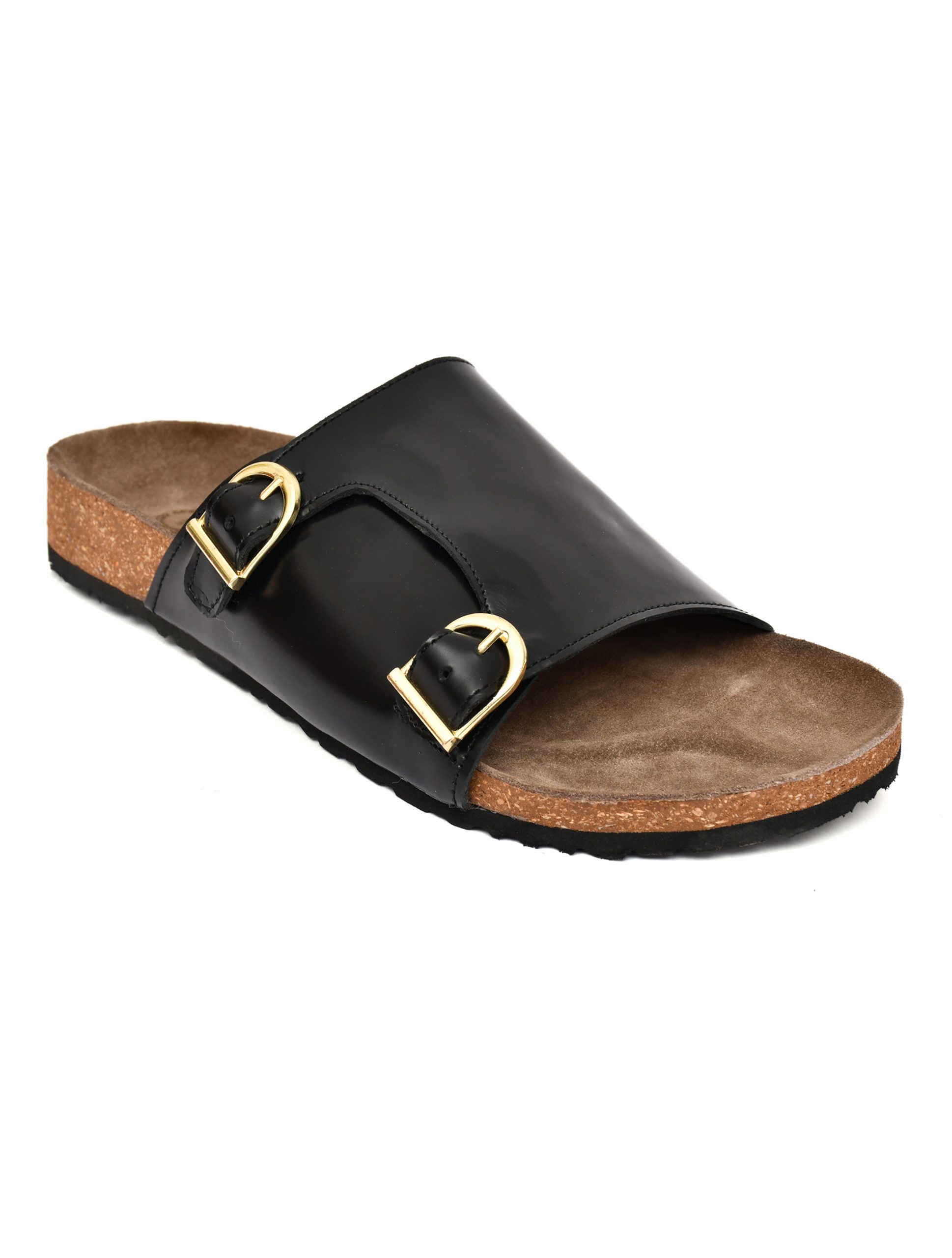 Cork Sandals : Genuine Black leather with Cork footpad Sandals for men by asm