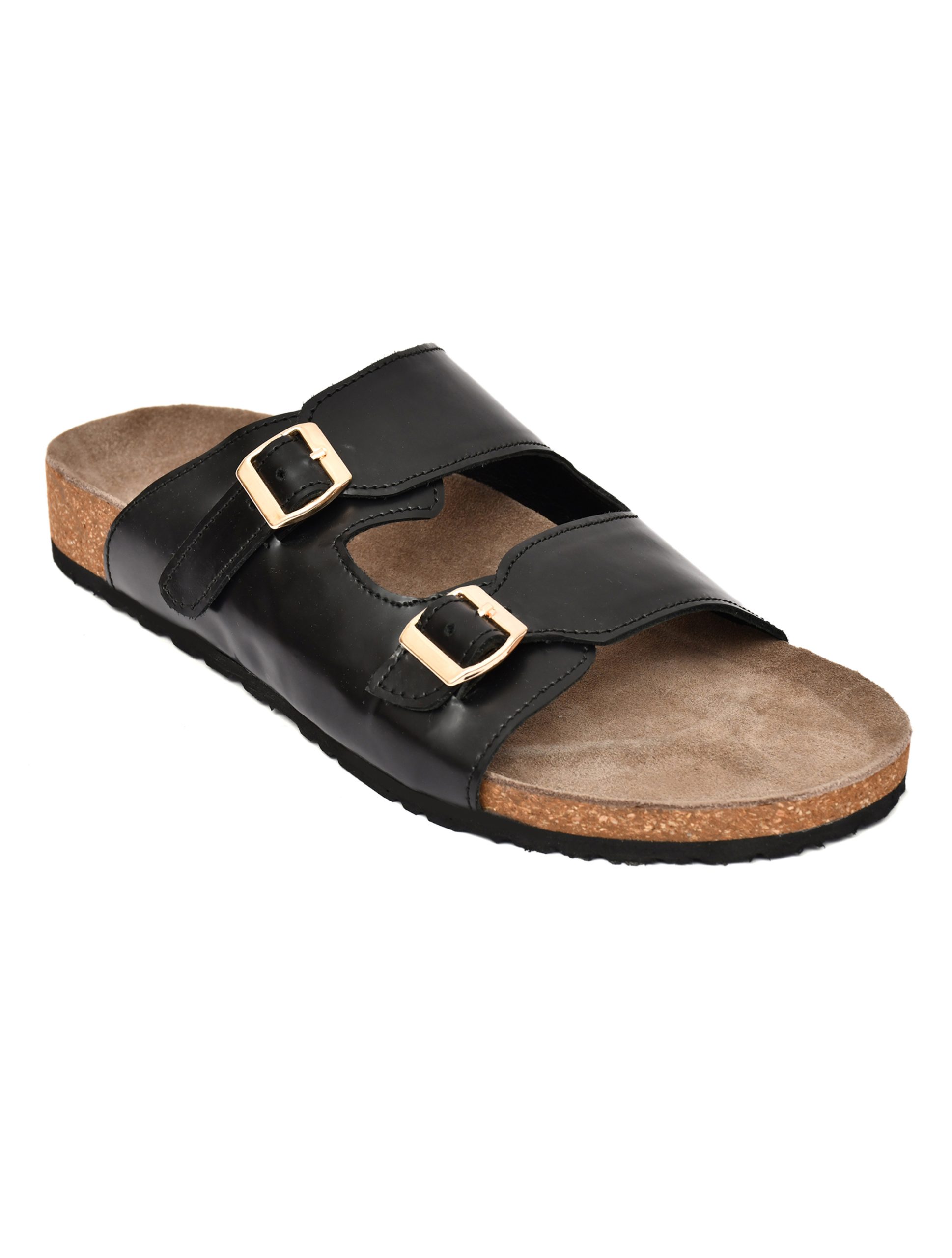 Cork Sandals : Genuine Black leather with Cork footpad Sandals for men by asm