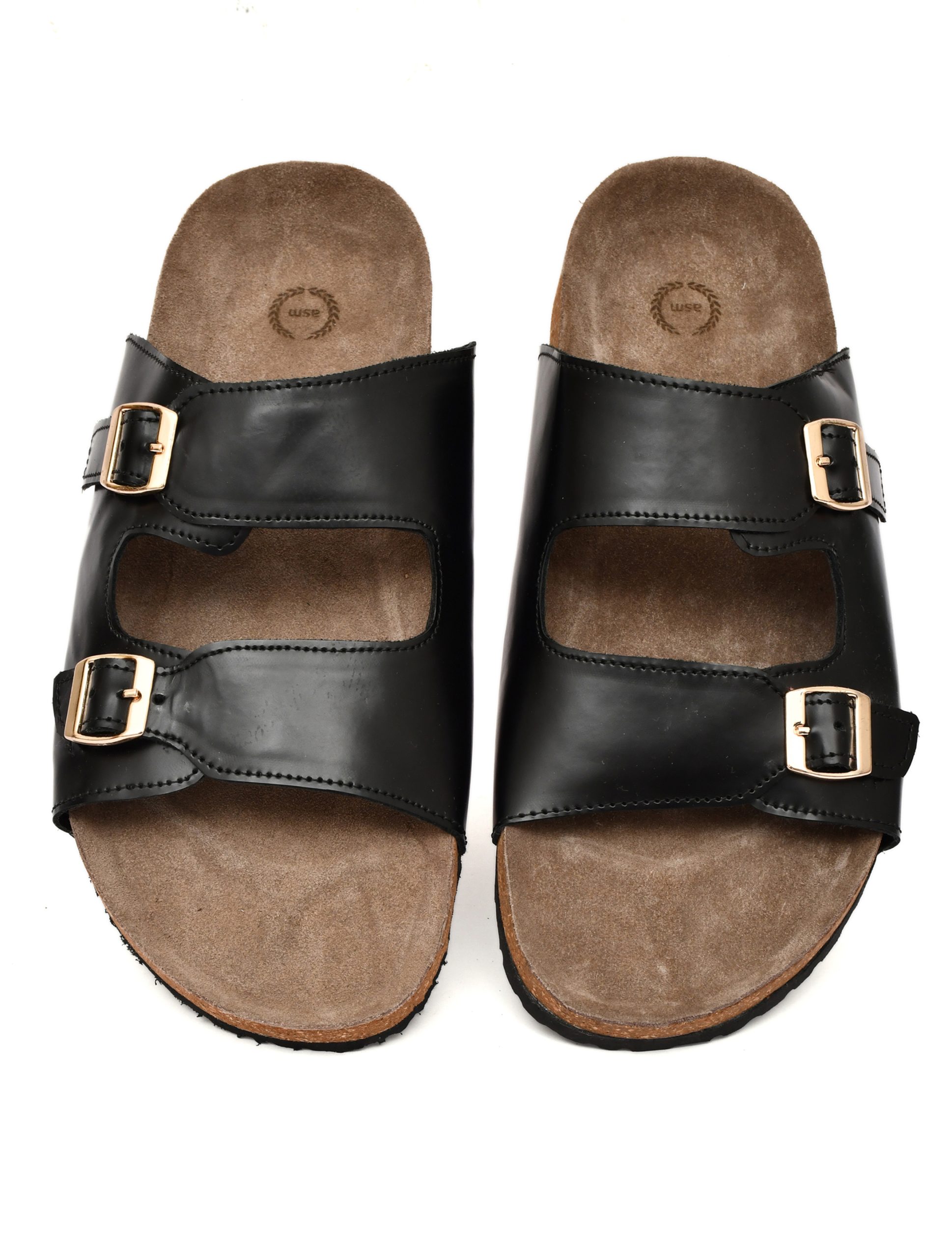 Cork Sandals : Genuine Black leather with Cork footpad Sandals for men by asm