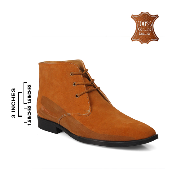Elevator Shoes : 3"Inches Hidden Height Increasing Leather Chukka Boots by ASM..