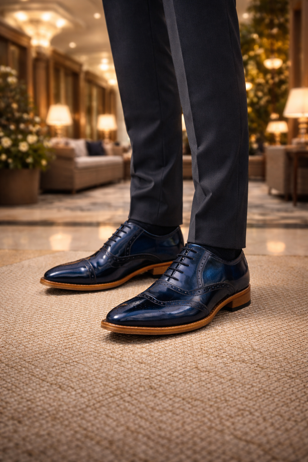 Elevator Shoes : 3″ Inches Hidden Height Increasing Handmade Goodyear Welted Blue leather Brogue Shoes with Argentina Leather Sole, Fully Leather Lining & socks and Memory foam footpad. ASME-H101Blue