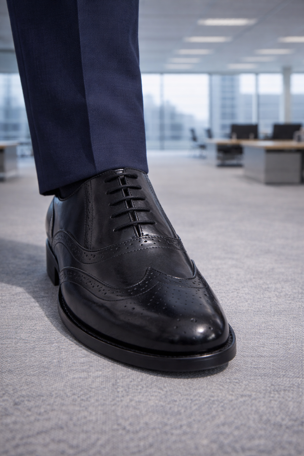 Goodyear welted Elevator Shoes : 3"Inches Hidden Height Increasing Black Leather brogues Shoes by ASM.